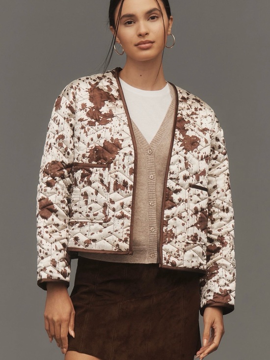 Maeve Jackets & Blazers - New! Maeve Anthropologie Open Front Cow Print Cream and Brown Quilted Jacket OS